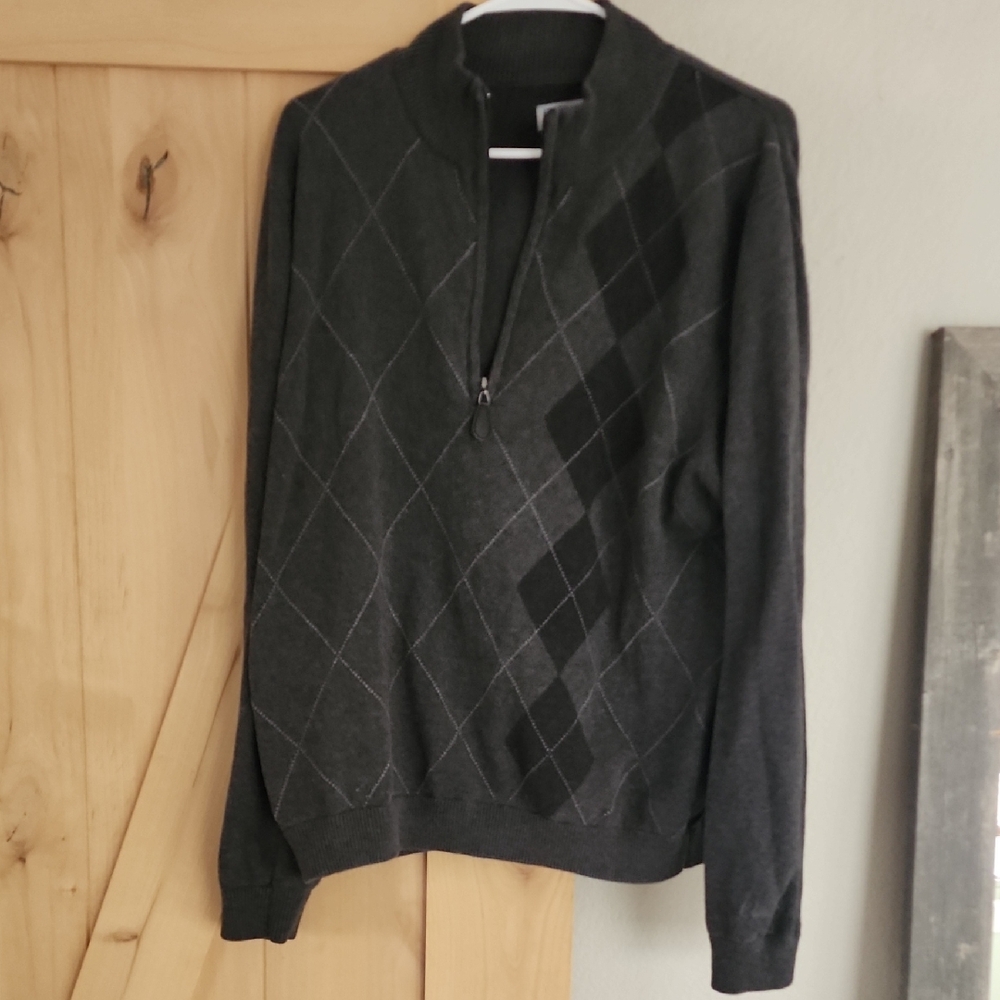 Walter Hagen Dark Gray Argyle Zip-Up Sweater